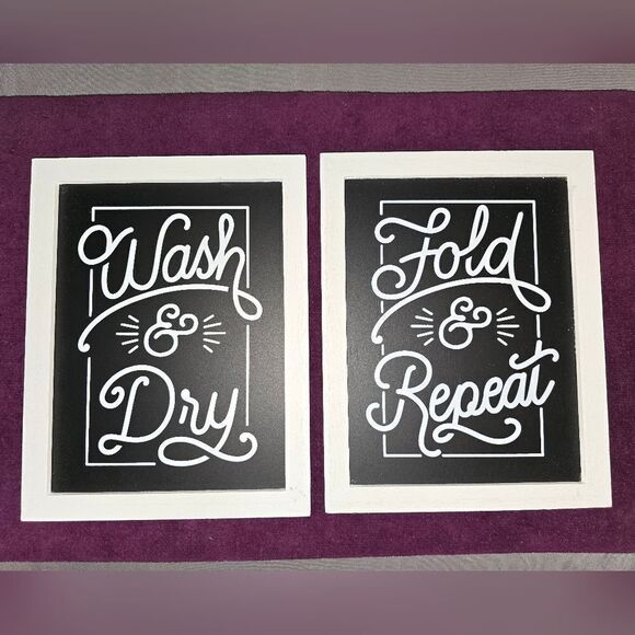 NEW 2pc Laundry Room Wall Hanging Plaque Decor Framed Art - Picture 1 of 2